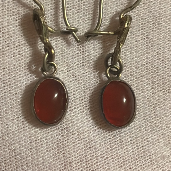 Antique amber stone dangle 900 silver earrings - Picture 3 of 6